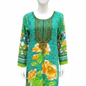 South Asian Kurti Vibrant Green And Yellow  Size Medium